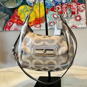 Coach Kristin Signature Satin Turnlock Hobo Lizard Embossed